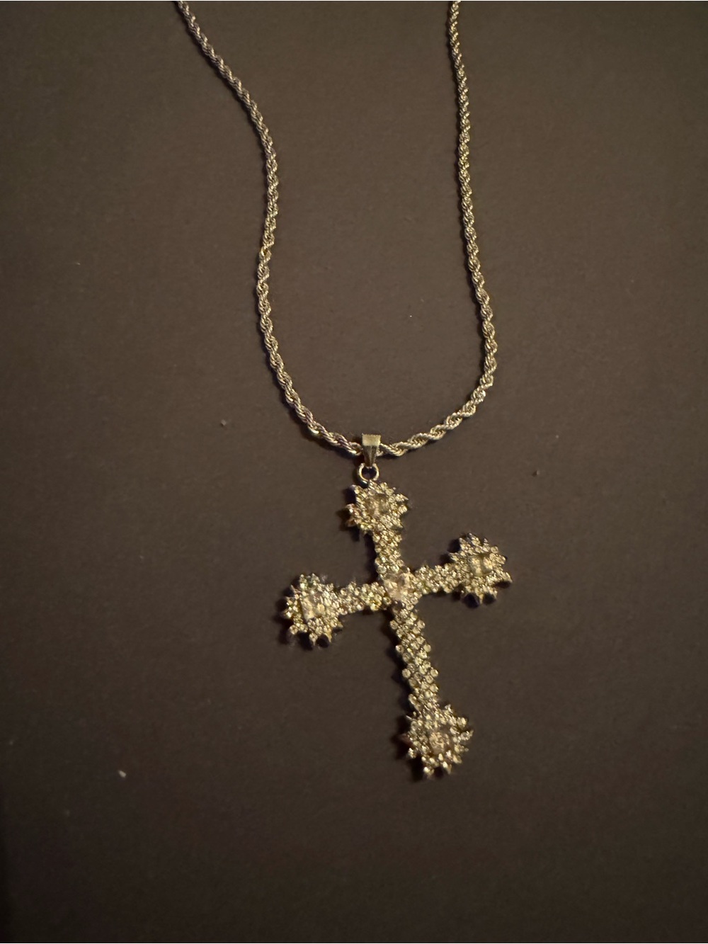 Silver Crystal Cross Pendant Necklace - Silver from Greece